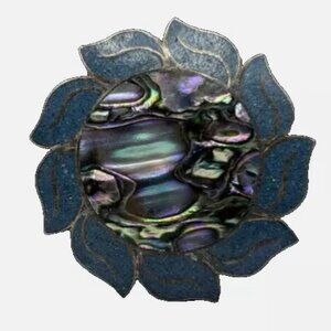Taxco Native American Abalone Blue Flower Pin Brooch